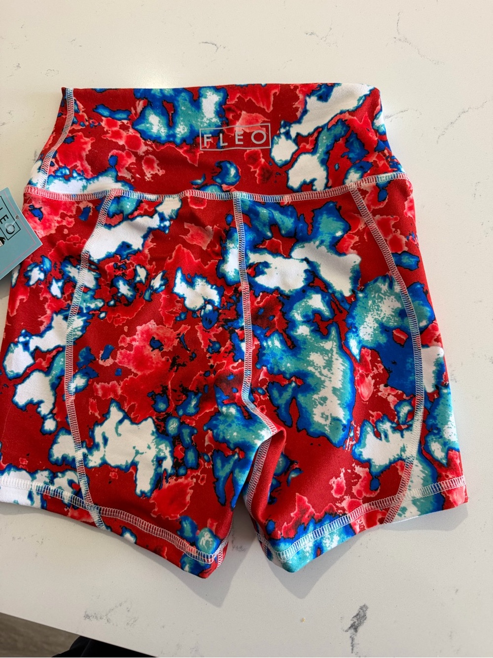 Fleo SUPERBAD  Red, white and blue Marble-Print Athletic Shorts NWT